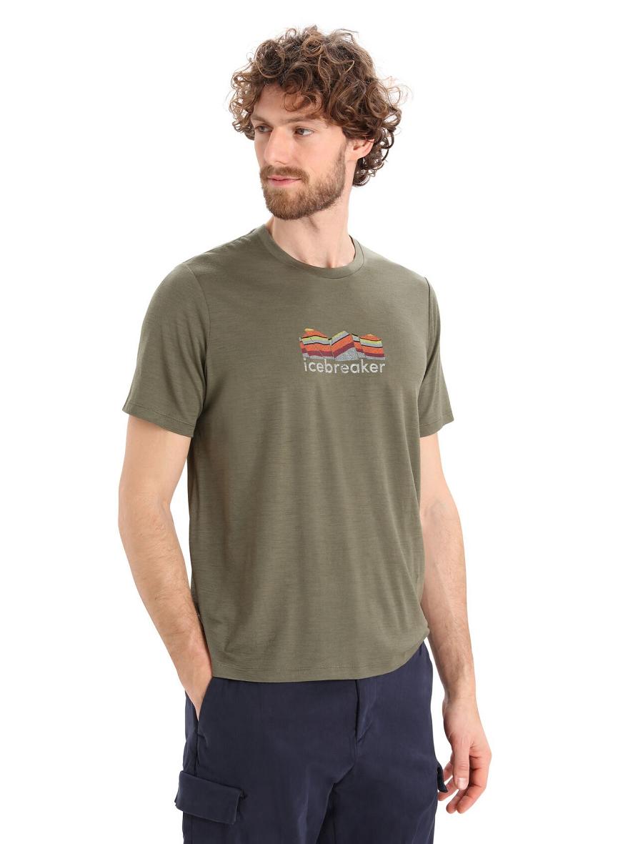 Loden Icebreaker Merino Tech Lite II Short Sleeve Mountain Geology Men's T Shirts | AU 1181TCEV